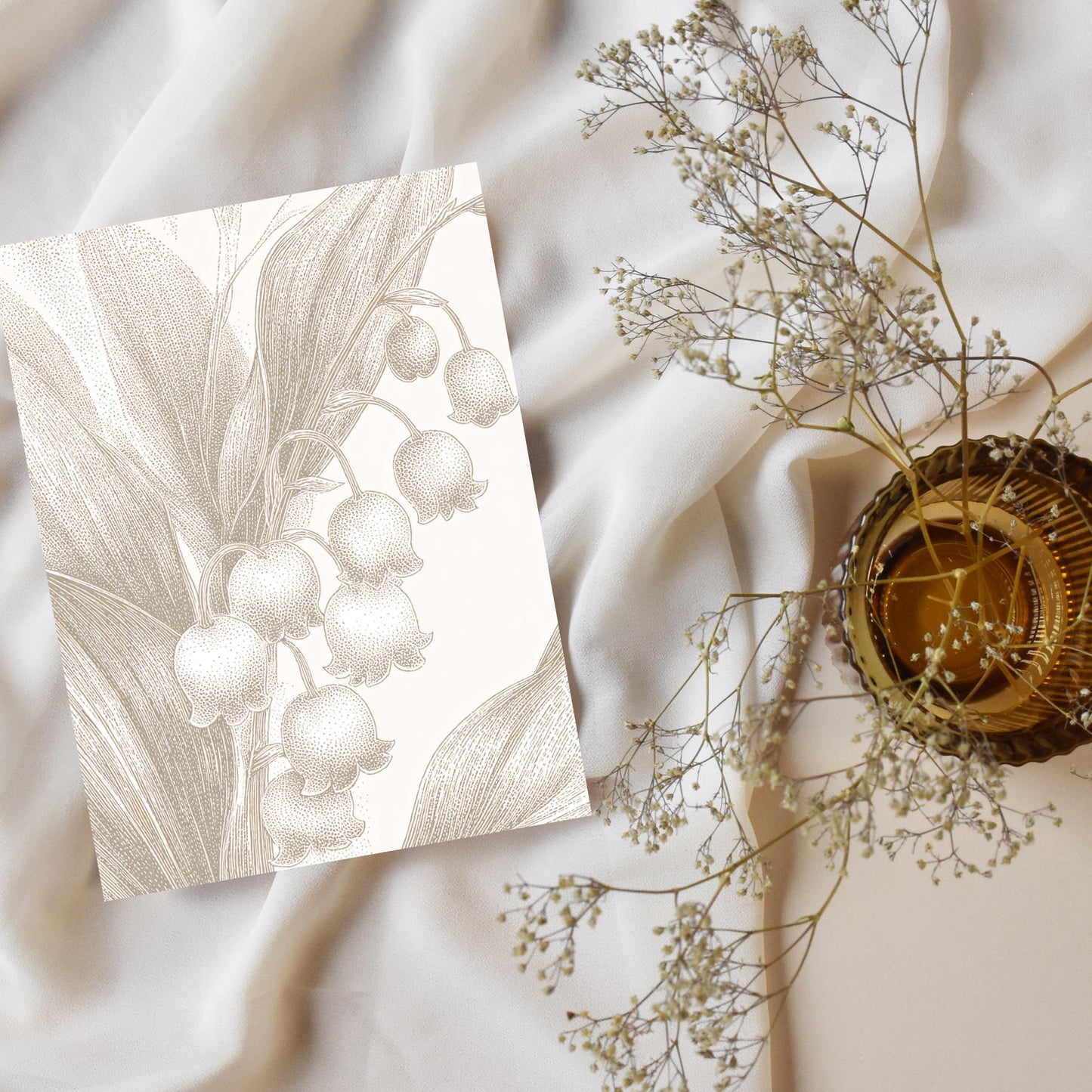 Lily of the Valley Linocut Greeting Card: Floral Art Note Card