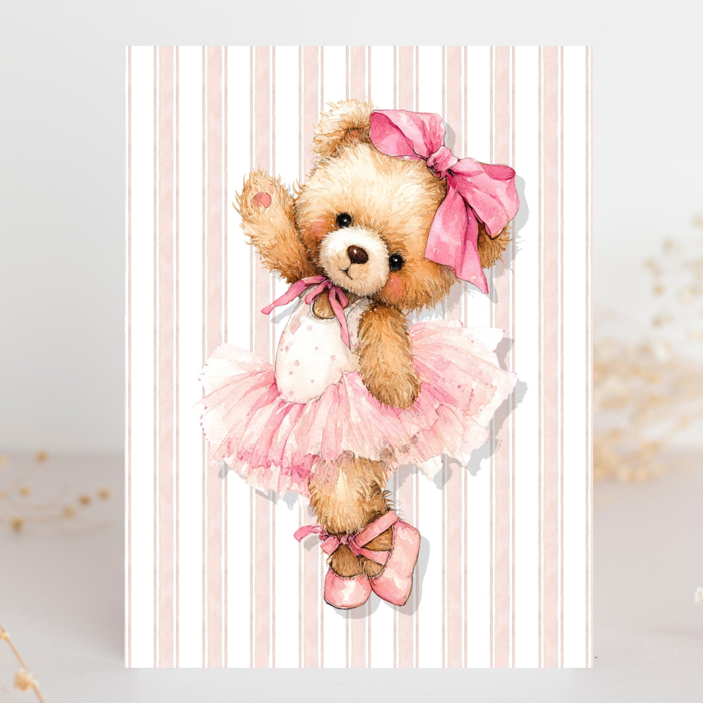 Watercolor Ballerina Bear Greeting Card