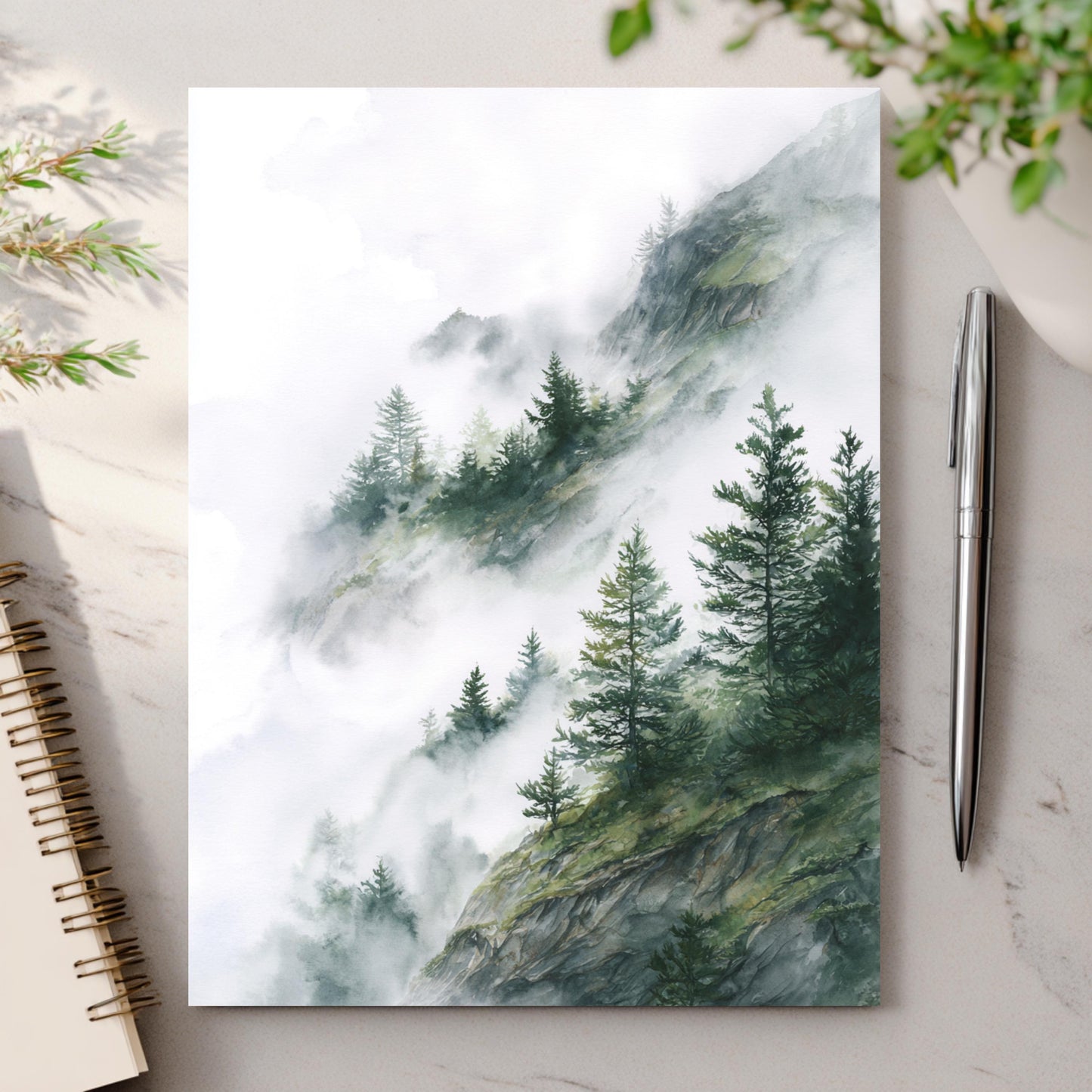Misty Mountain Pine Tree Greeting Card