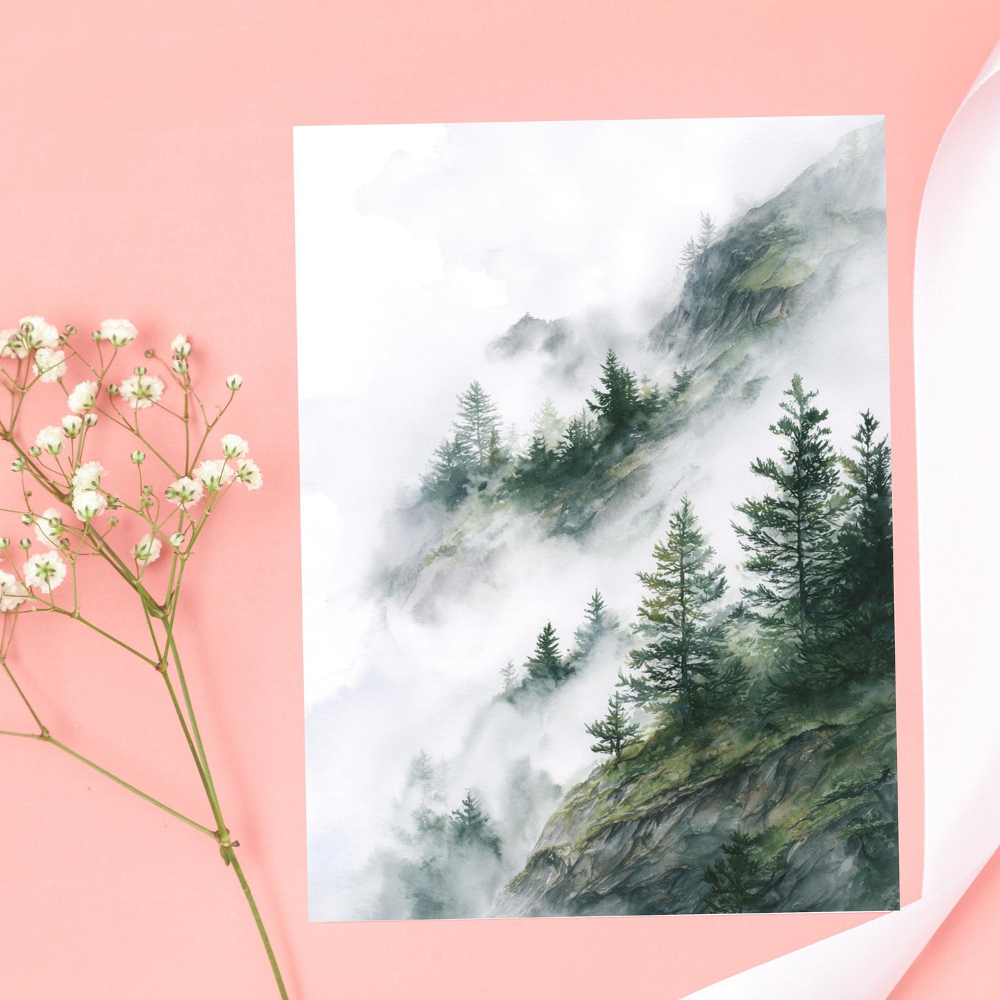 Misty Mountain Pine Tree Greeting Card