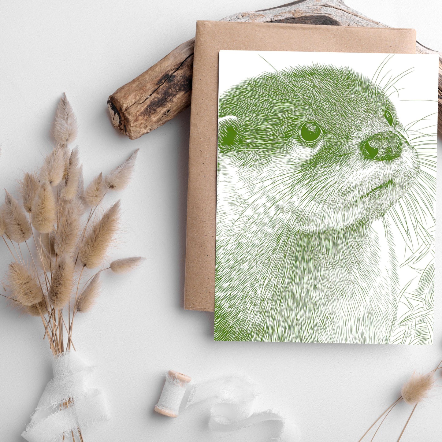 Cute Otter Linocut Style Greeting Card