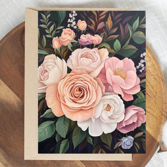 Dark Botanical Rose Greeting Card
