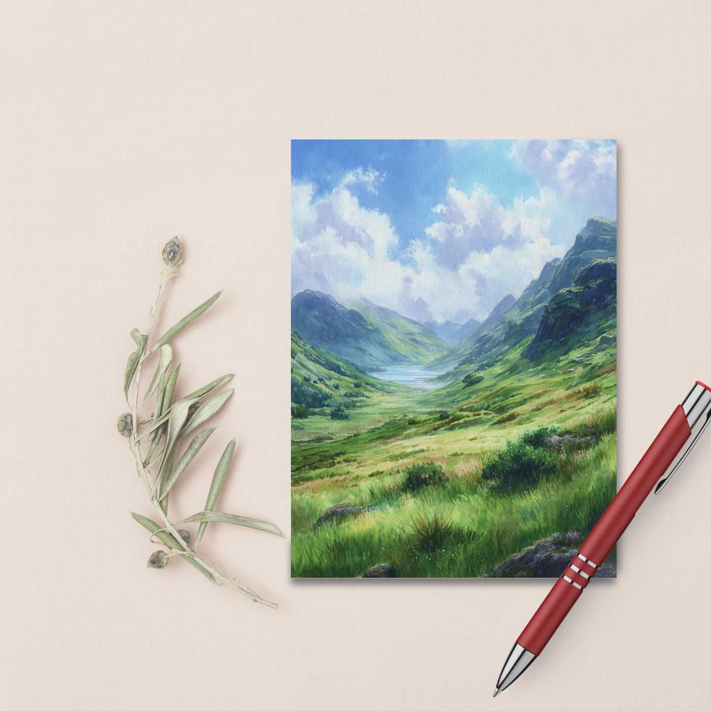 Watercolor Highland Landscape Greeting Card: Scottish Art Note Card