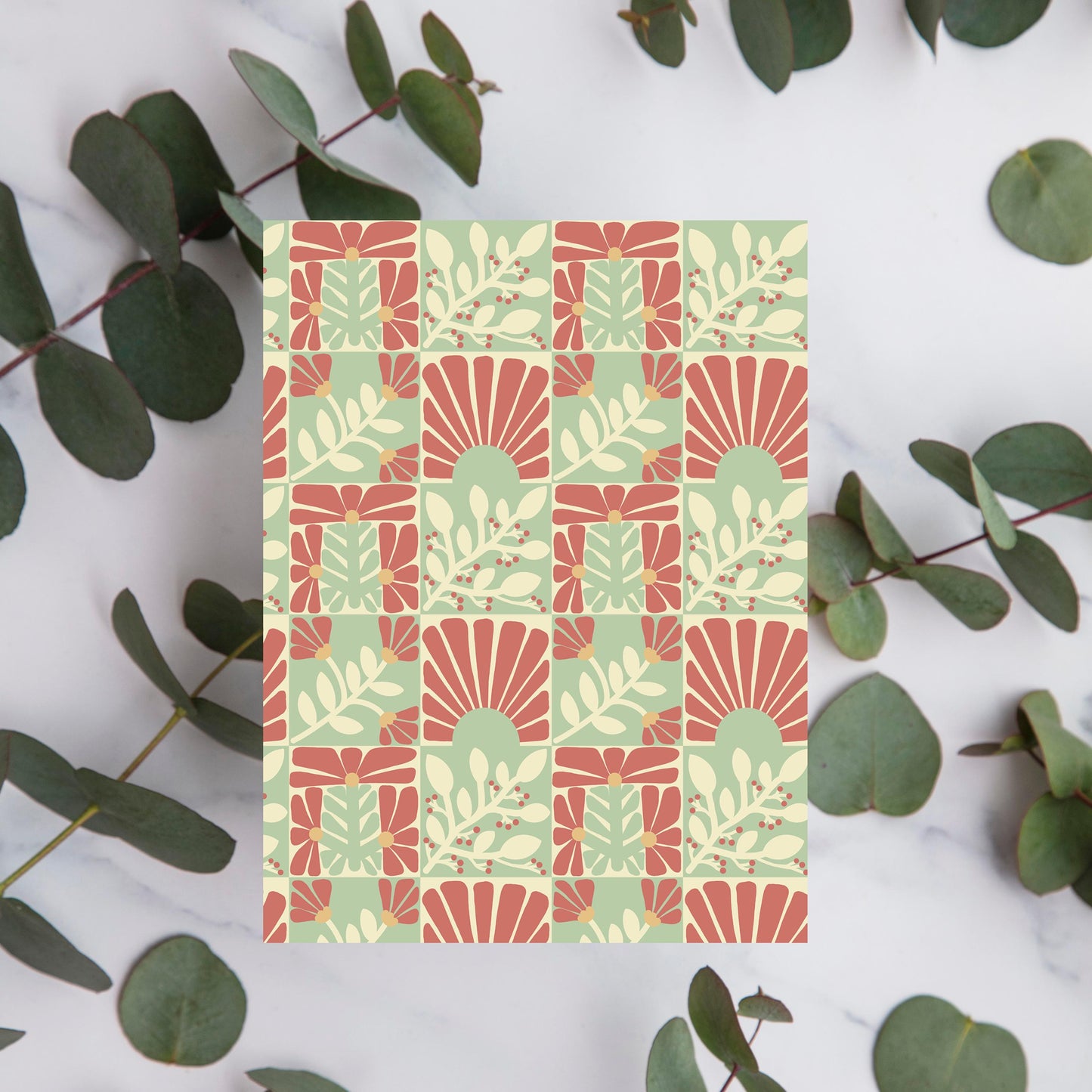 Red and Sage Floral Greeting Card