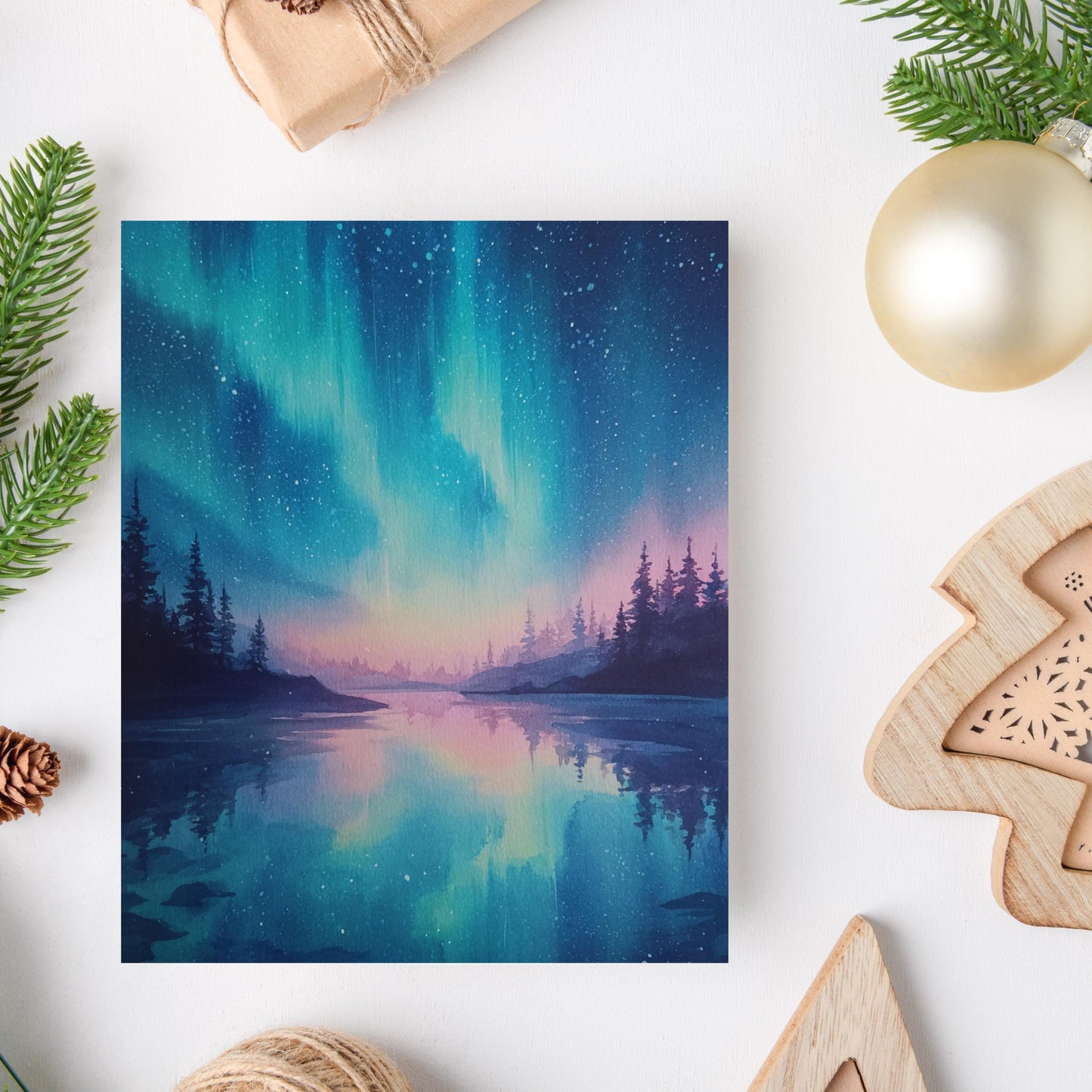 Aurora Borealis Watercolor Blank Card