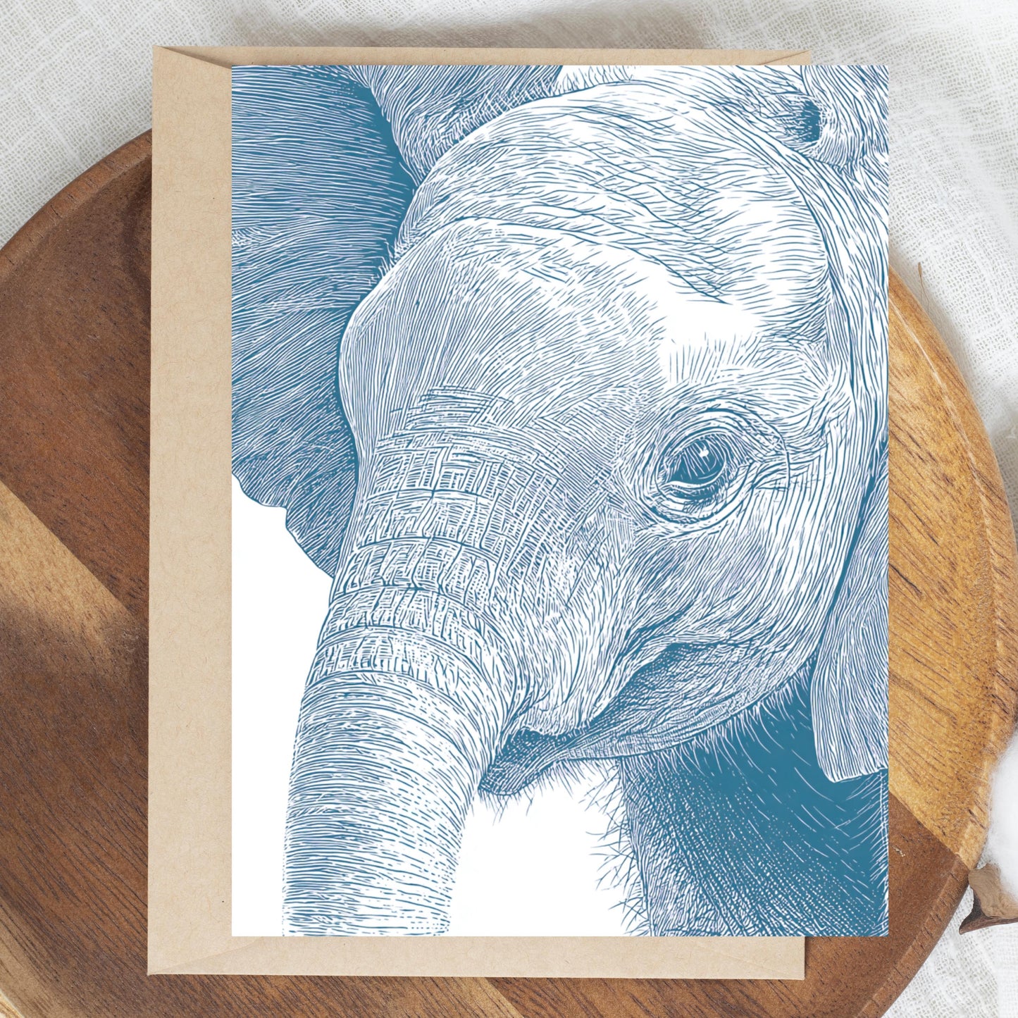 Elephant Linocut Style Greeting Card