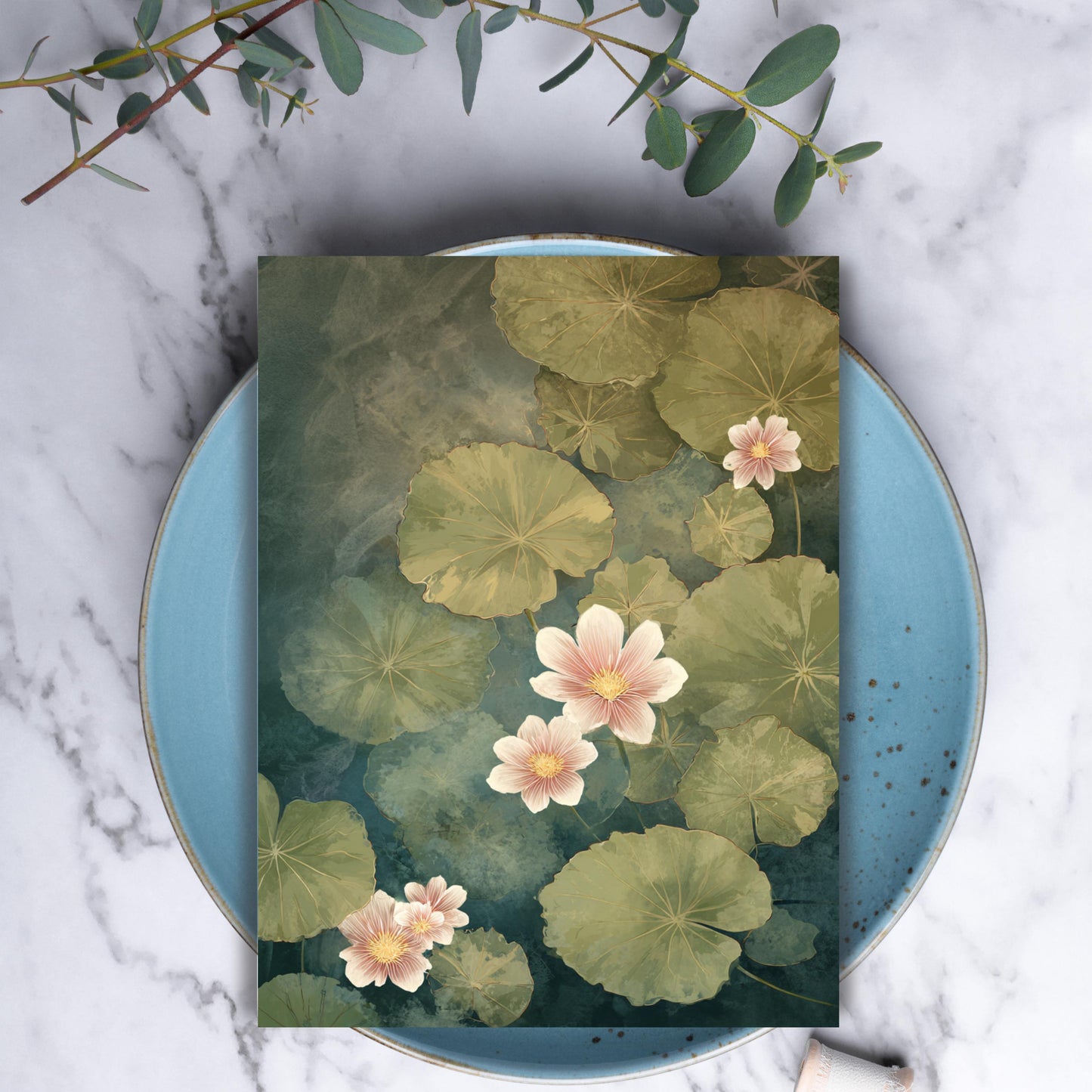 Moody Botanical Water Lily Greeting Card