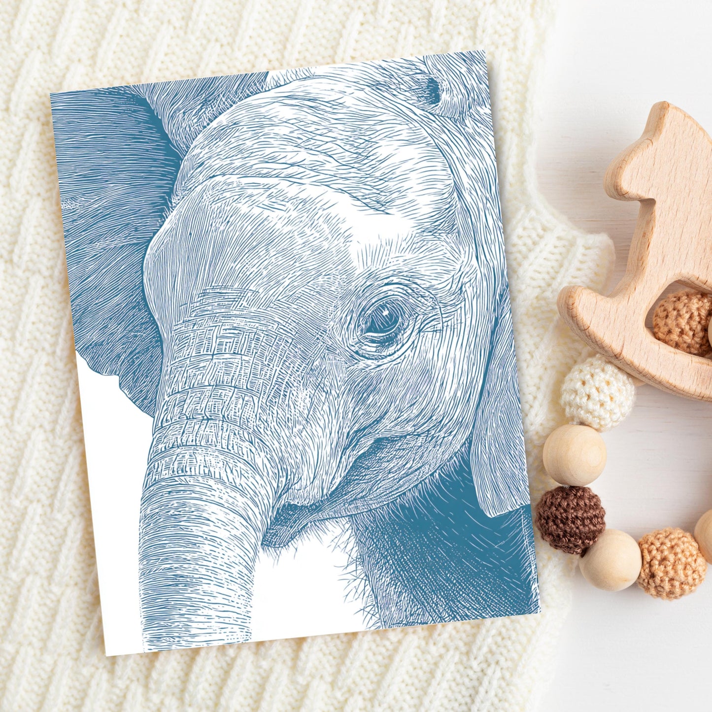 Elephant Linocut Style Greeting Card