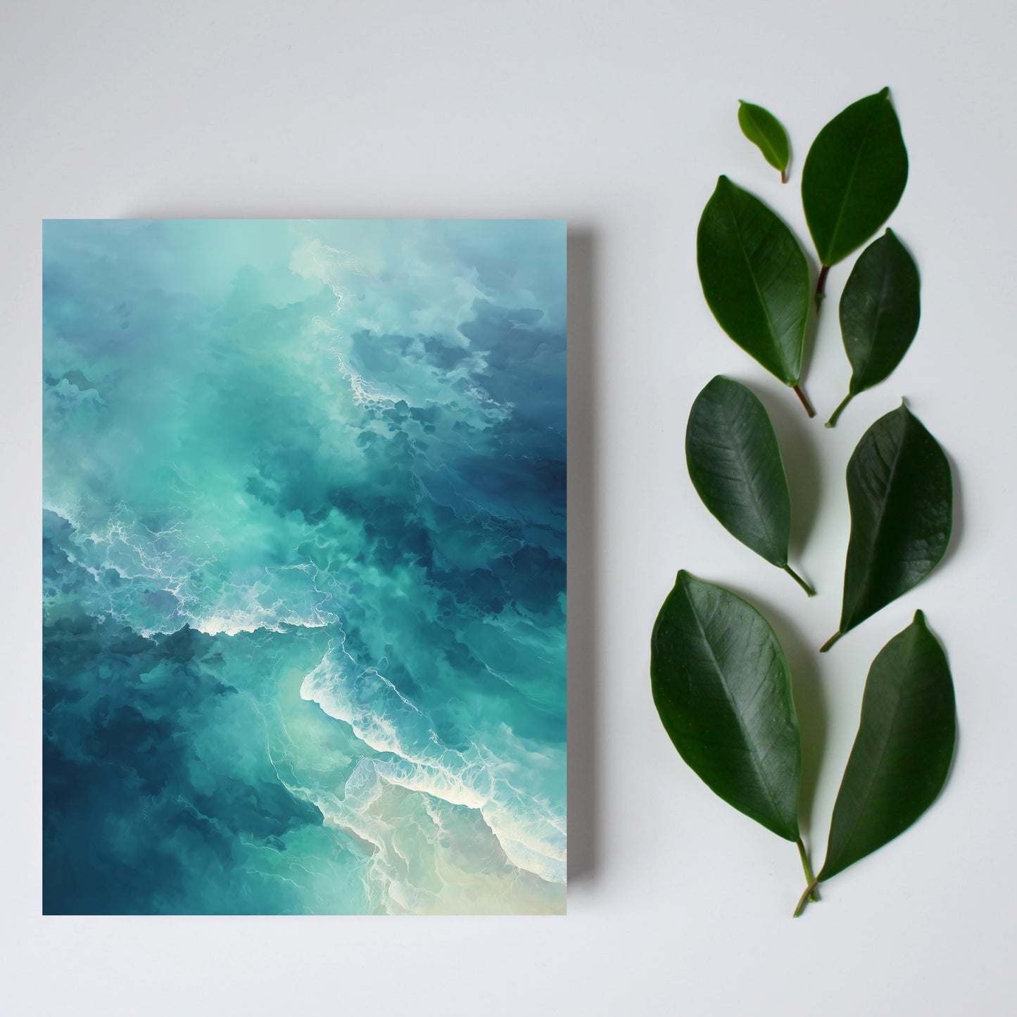 Abstract Teal Ocean Waves Greeting Card