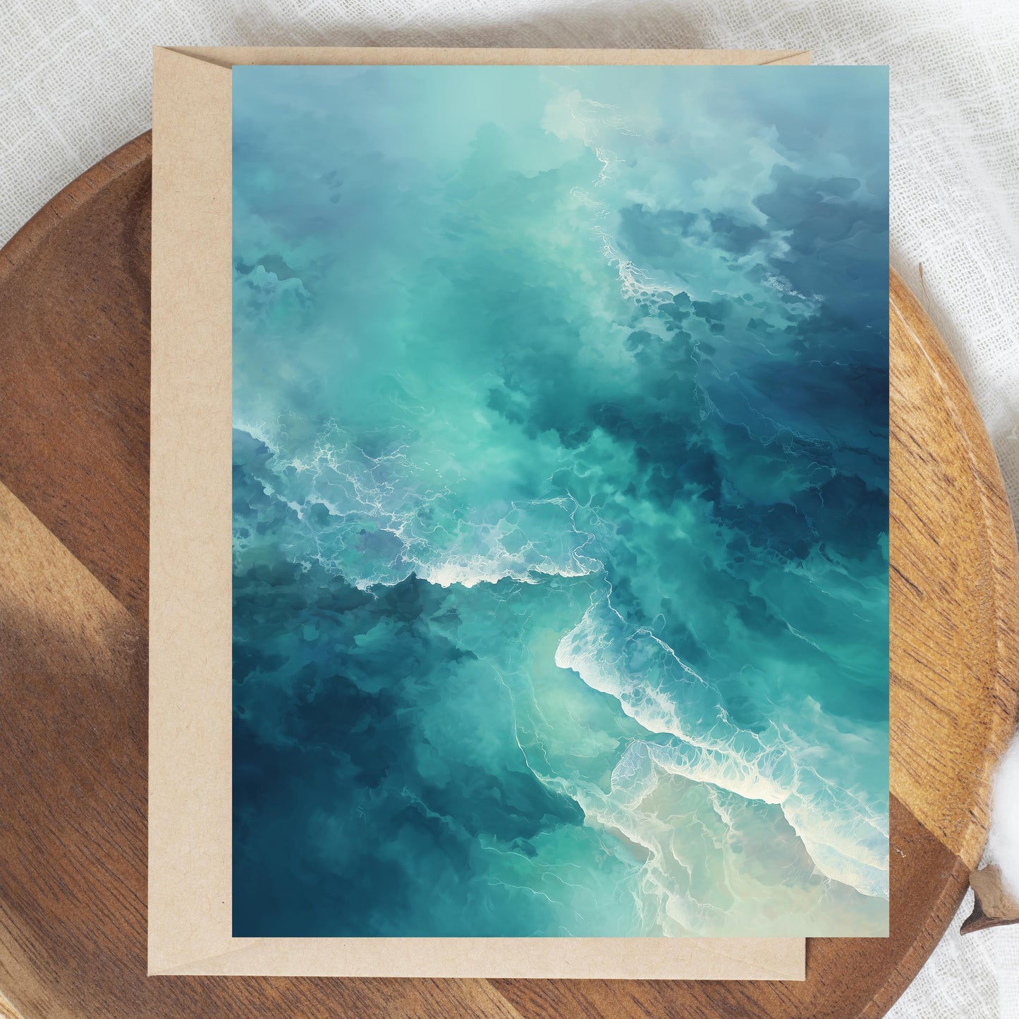 Abstract Teal Ocean Waves Greeting Card