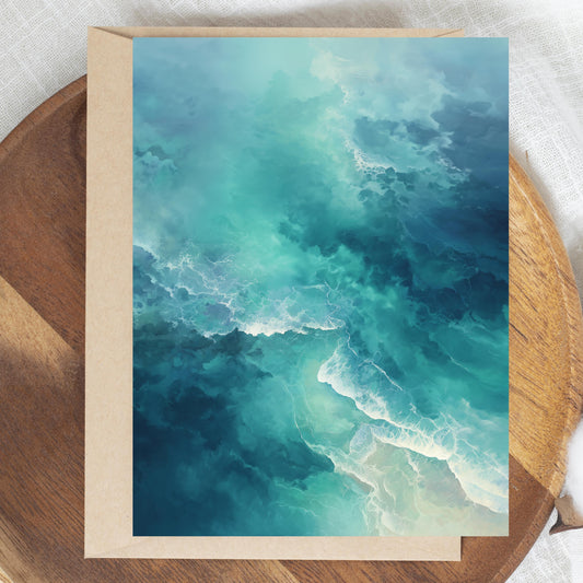 Abstract Teal Ocean Waves Greeting Card