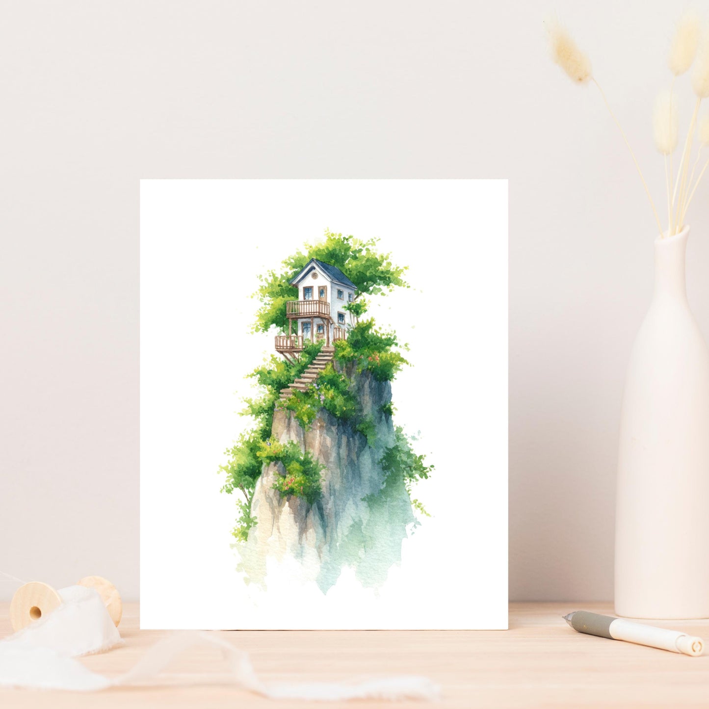 New Home Card - Watercolor Mountain House