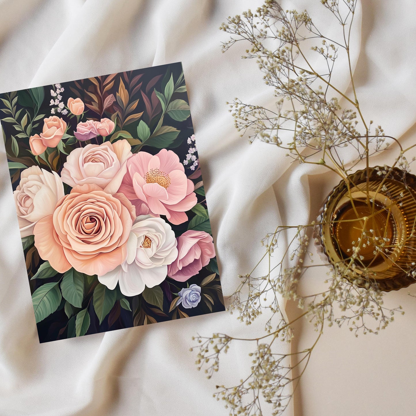Dark Botanical Rose Greeting Card