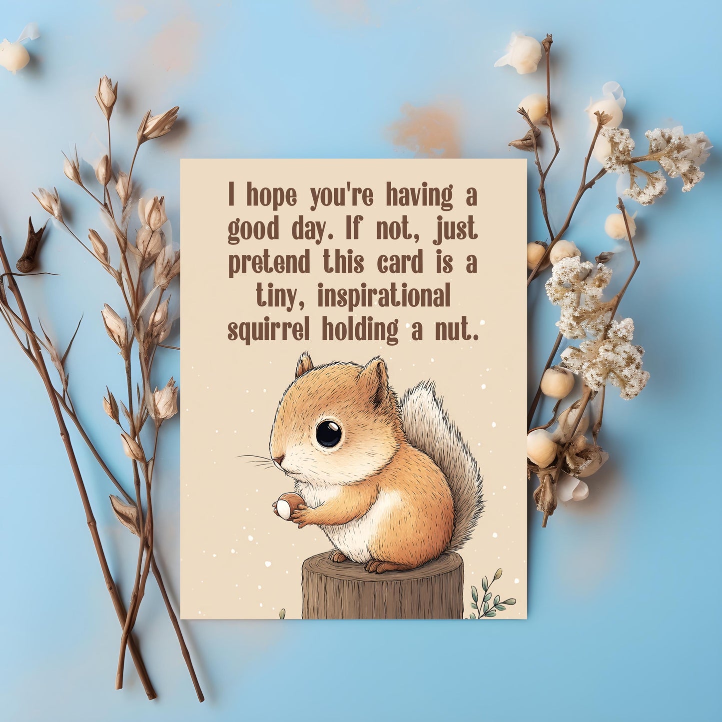 Greeting Card, Cartoon Squirrel Holding a Nut