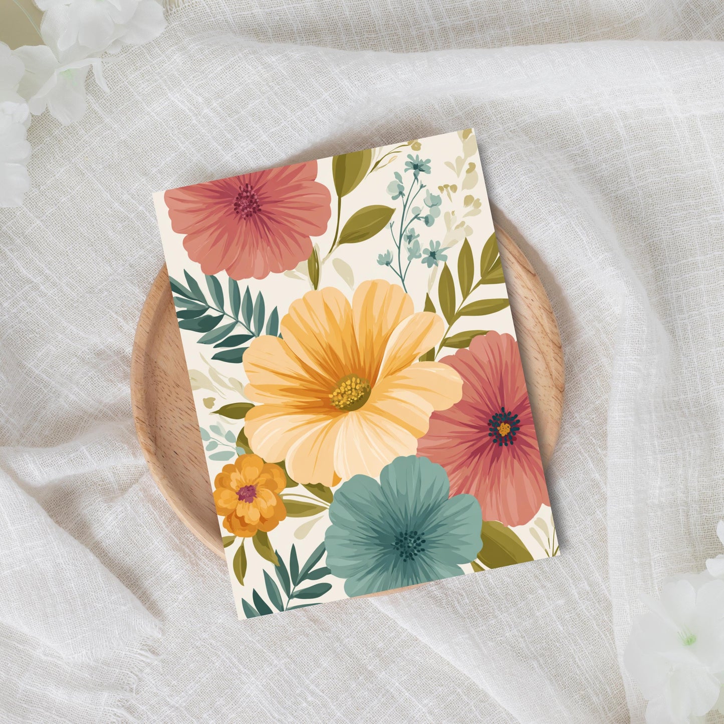 Floral Greeting Card: Heavy Cardstock Note Card with Kraft Envelope