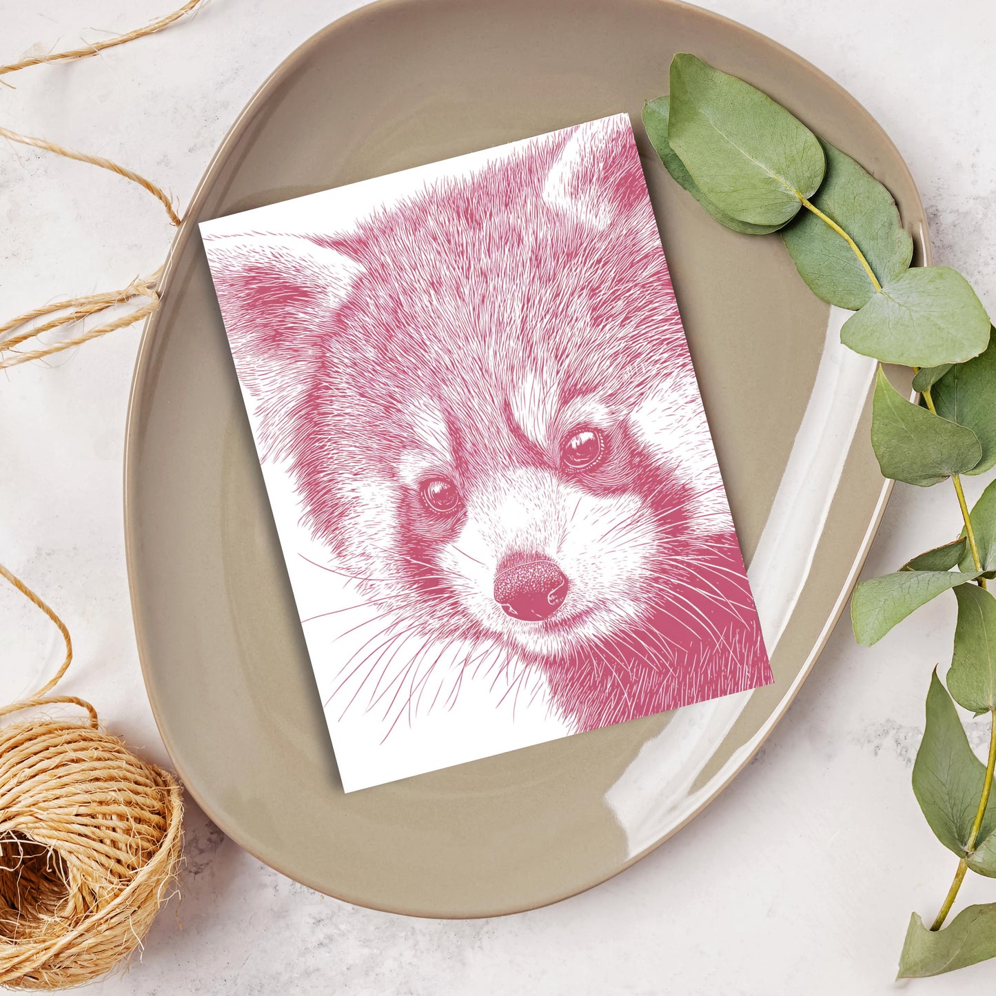 Red Panda Greeting Card: Linocut Style Animal Art