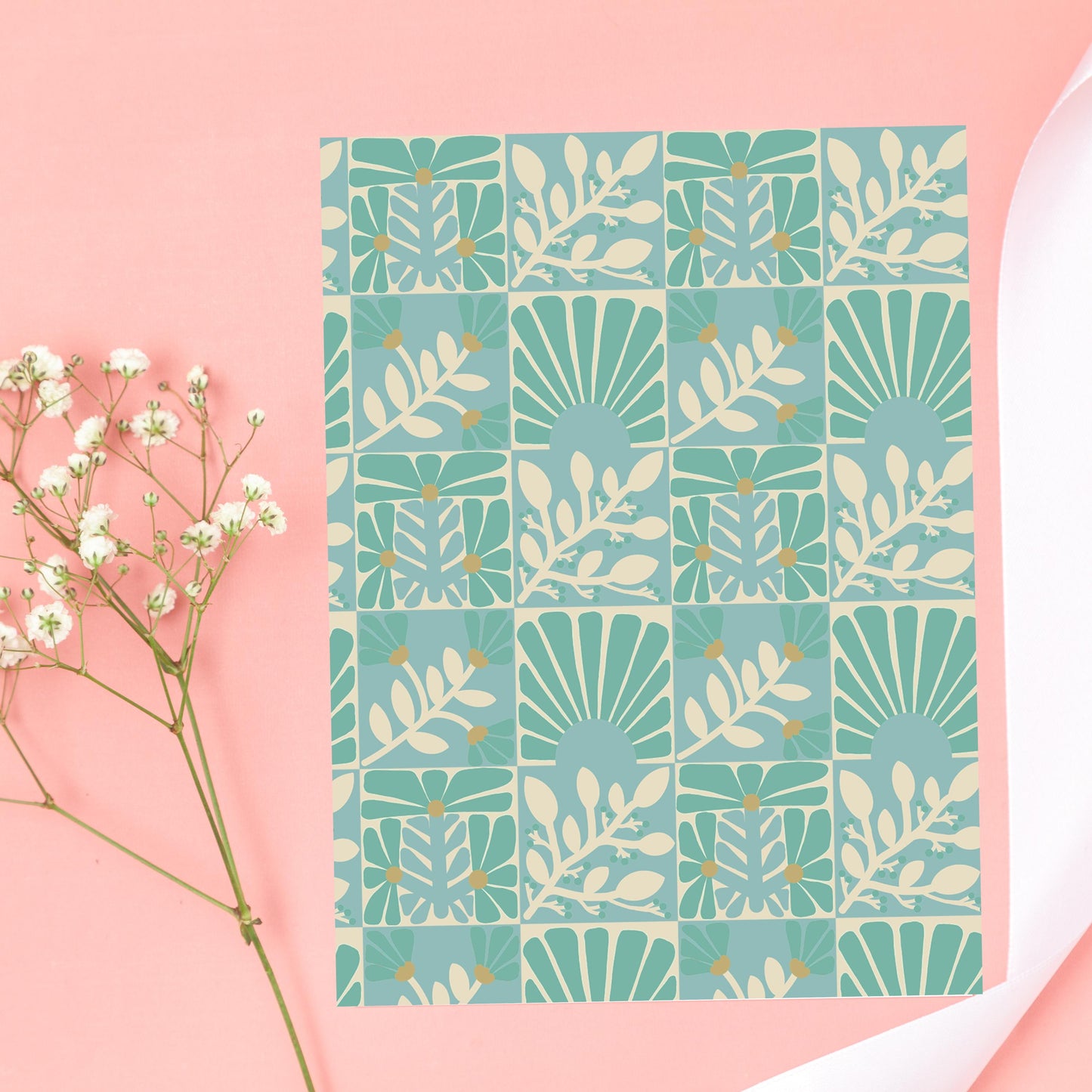 Teal Floral Geometric Greeting Card