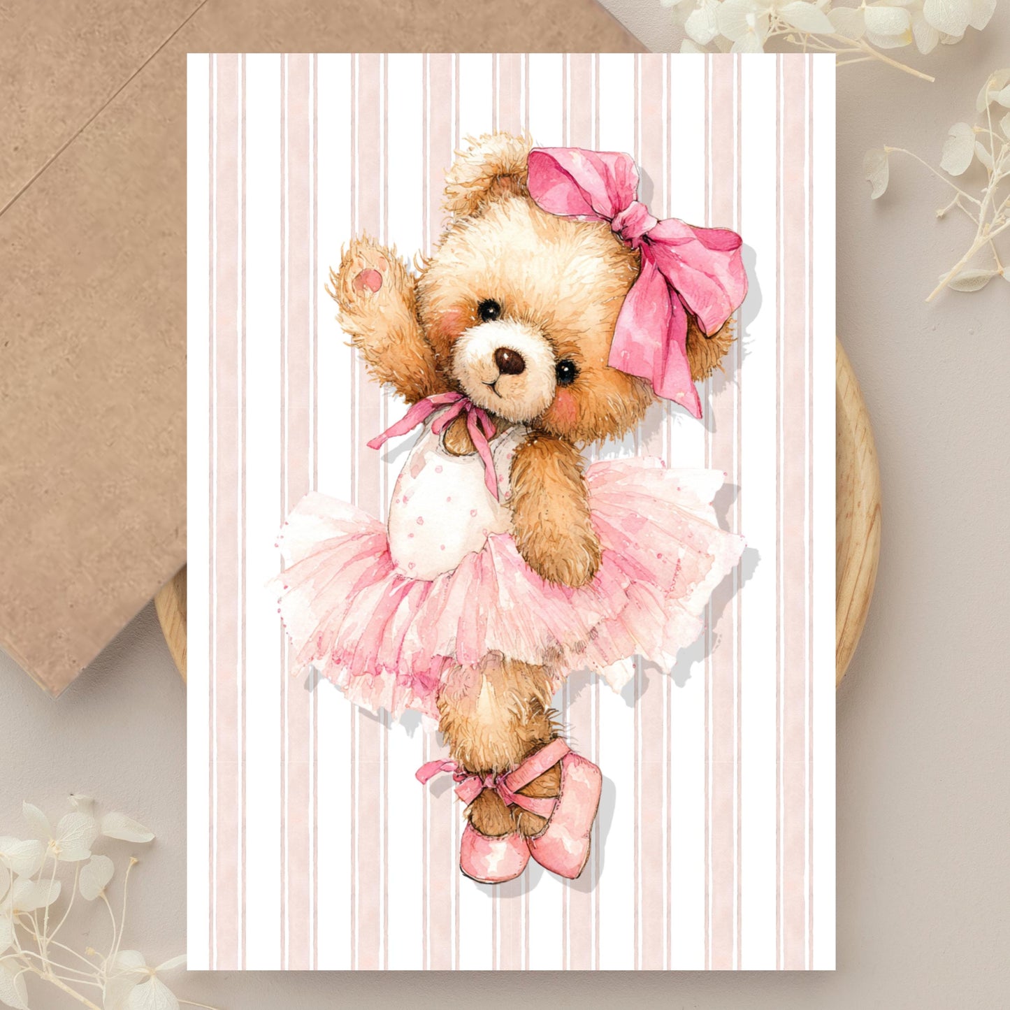 Watercolor Ballerina Bear Greeting Card