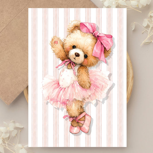 Watercolor Ballerina Bear Greeting Card