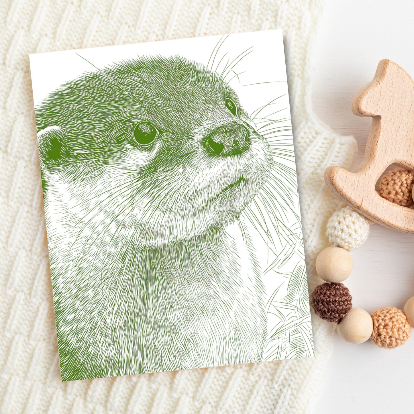 Cute Otter Linocut Style Greeting Card
