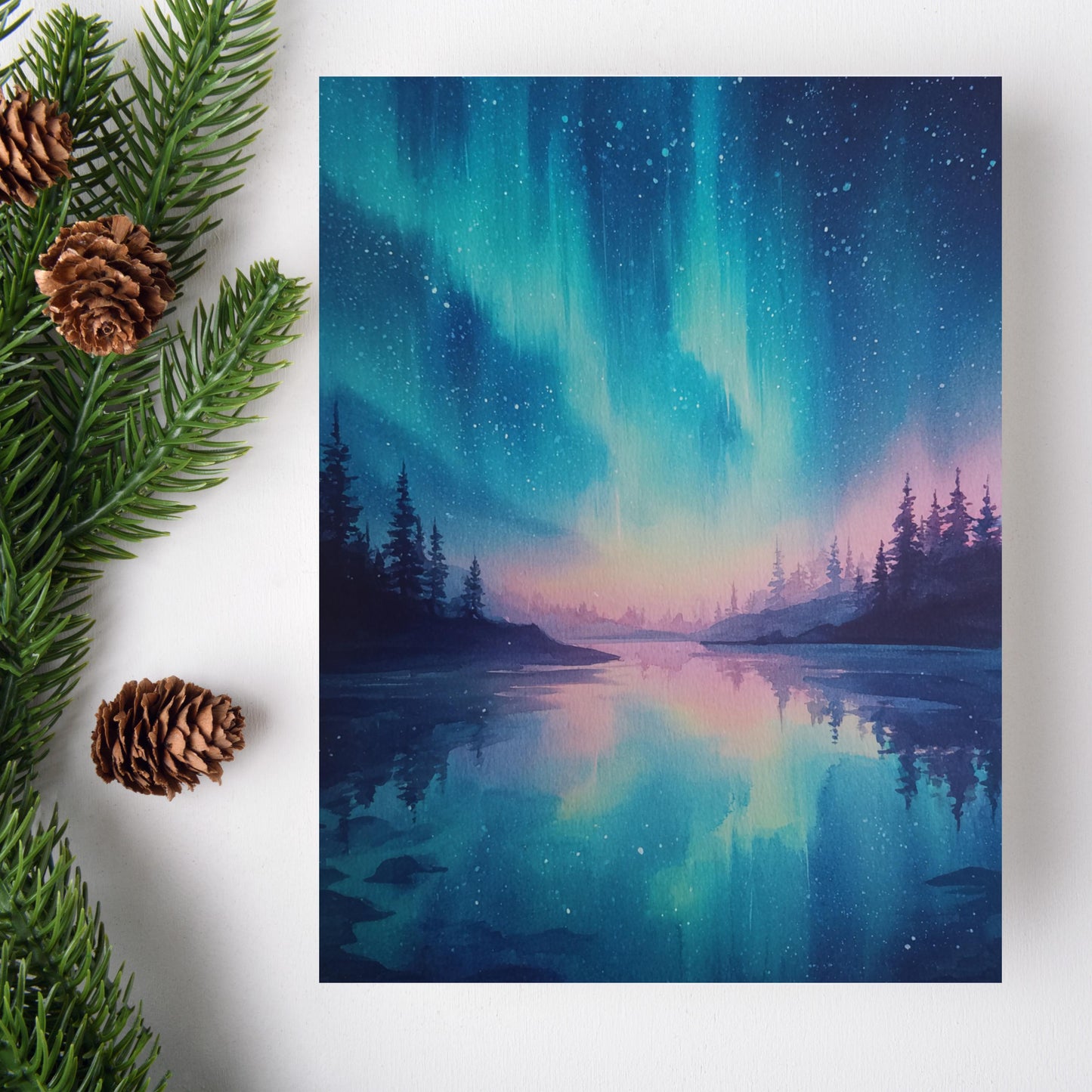 Aurora Borealis Watercolor Blank Card