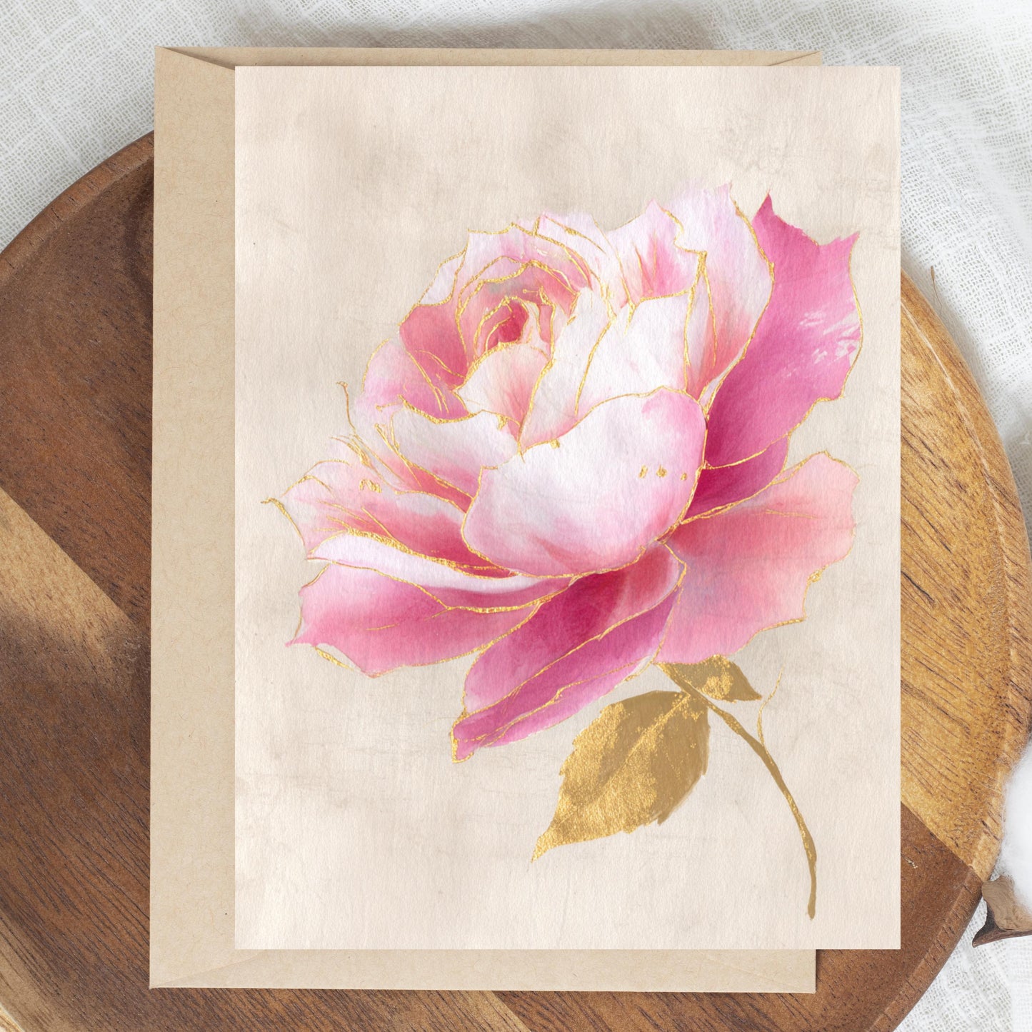 Vintage Pink and Gold Rose Greeting Card
