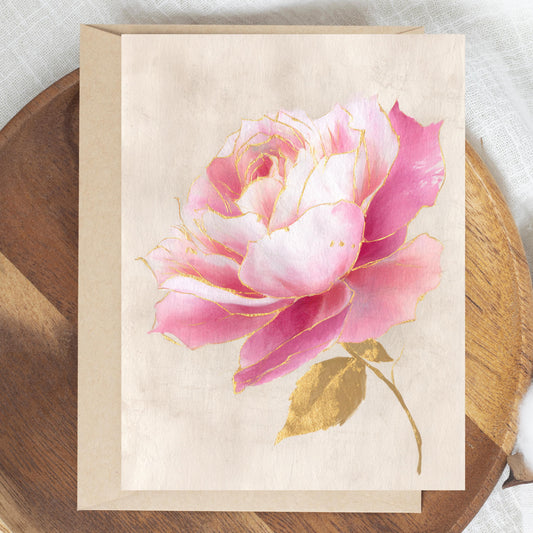 Vintage Pink and Gold Rose Greeting Card
