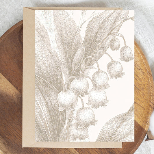 Lily of the Valley Linocut Greeting Card: Floral Art Note Card