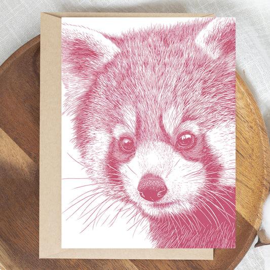 Red Panda Greeting Card: Linocut Style Animal Art