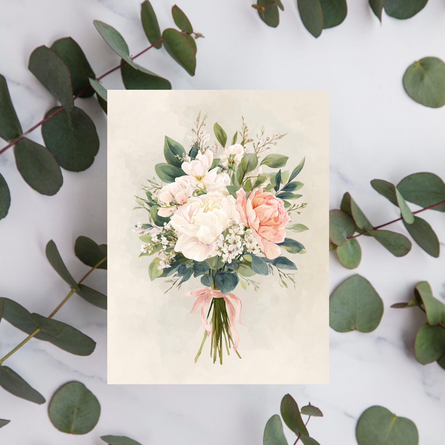 Handmade White Peony Floral Greeting Card
