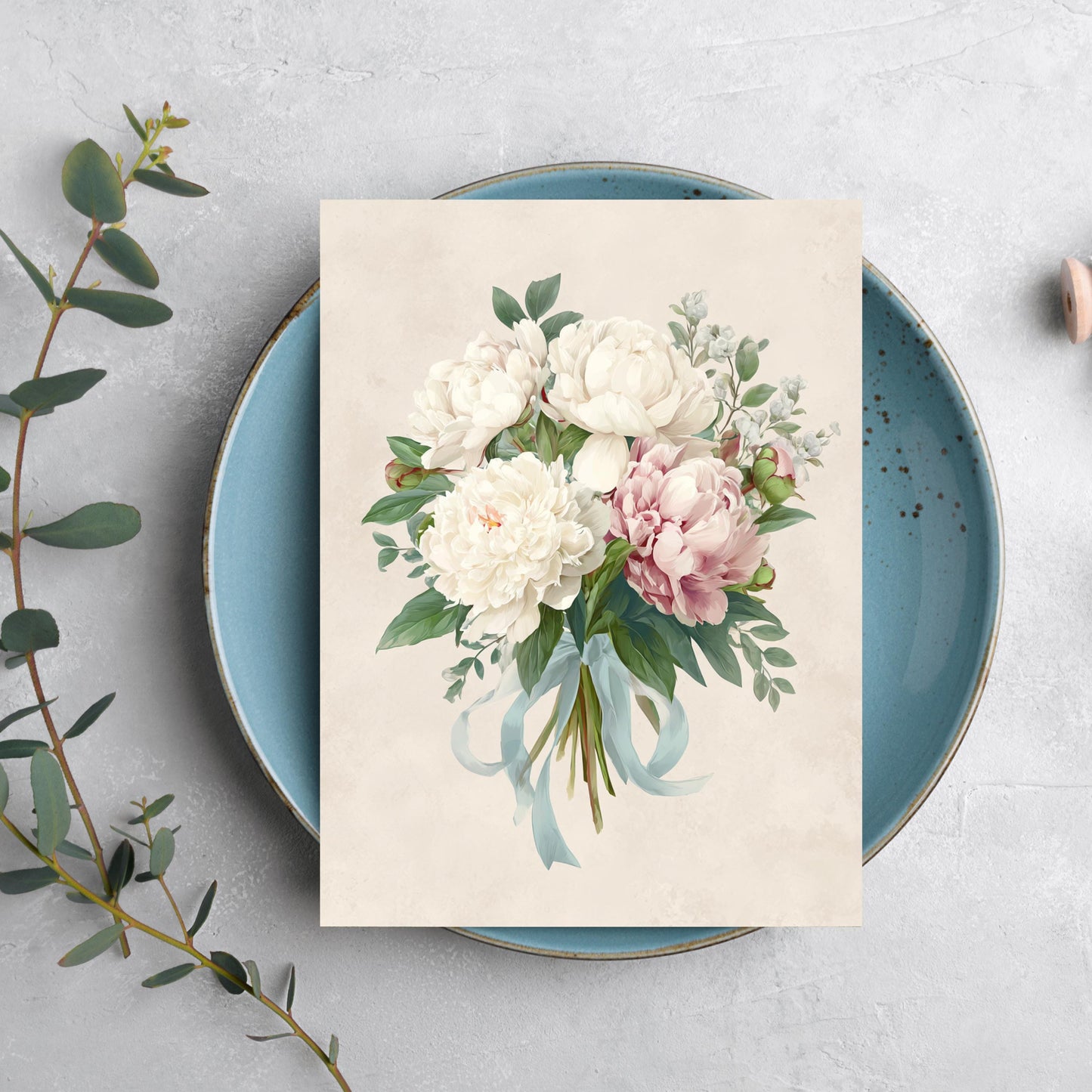 Peony Bouquet Greeting Card, Pink and White Floral Stationery