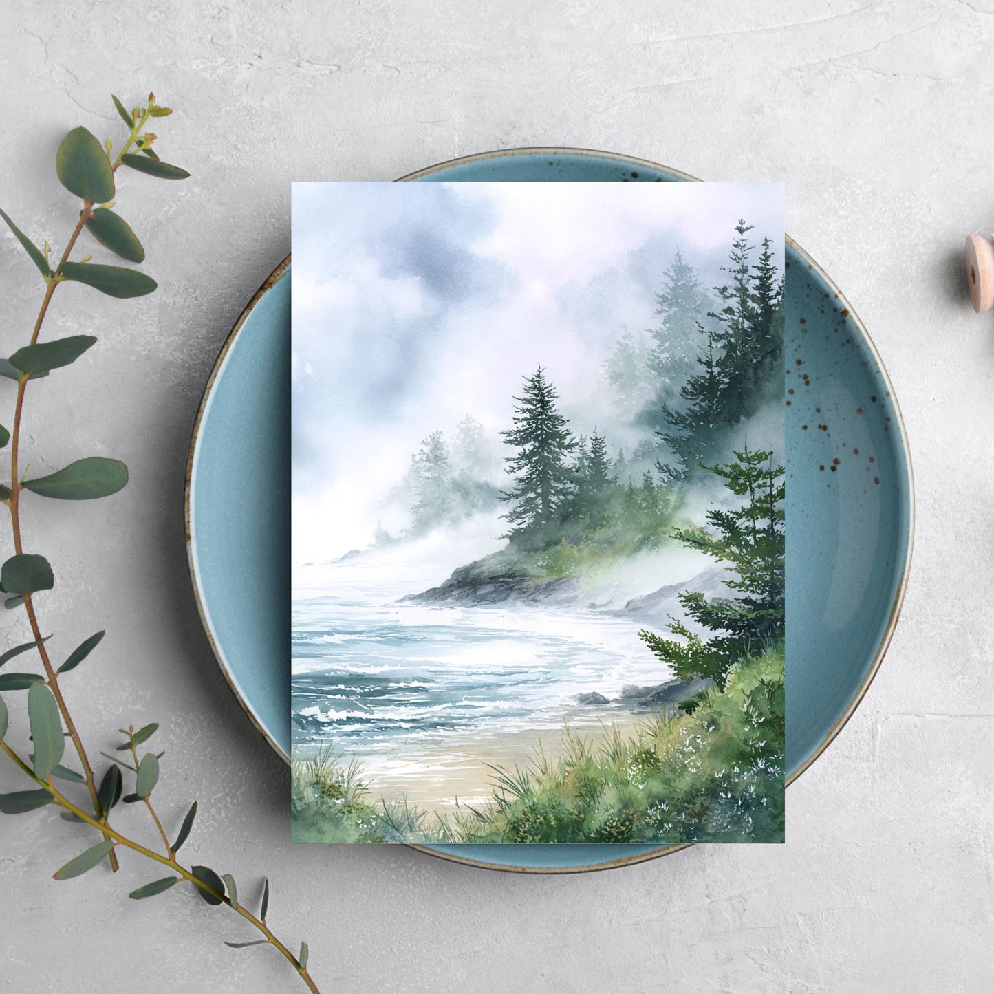 Misty Coastal Pine Tree Greeting Card