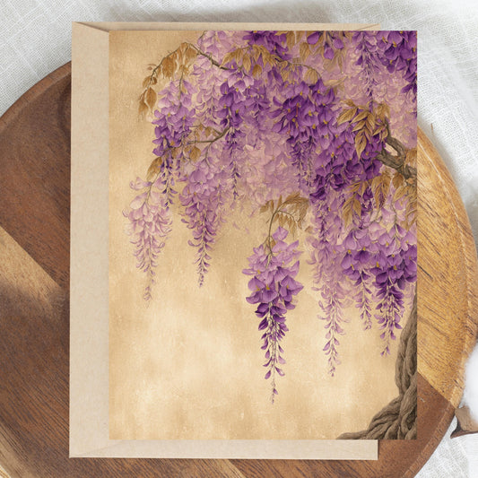 Vintage Wisteria Tree Watercolor Greeting Card