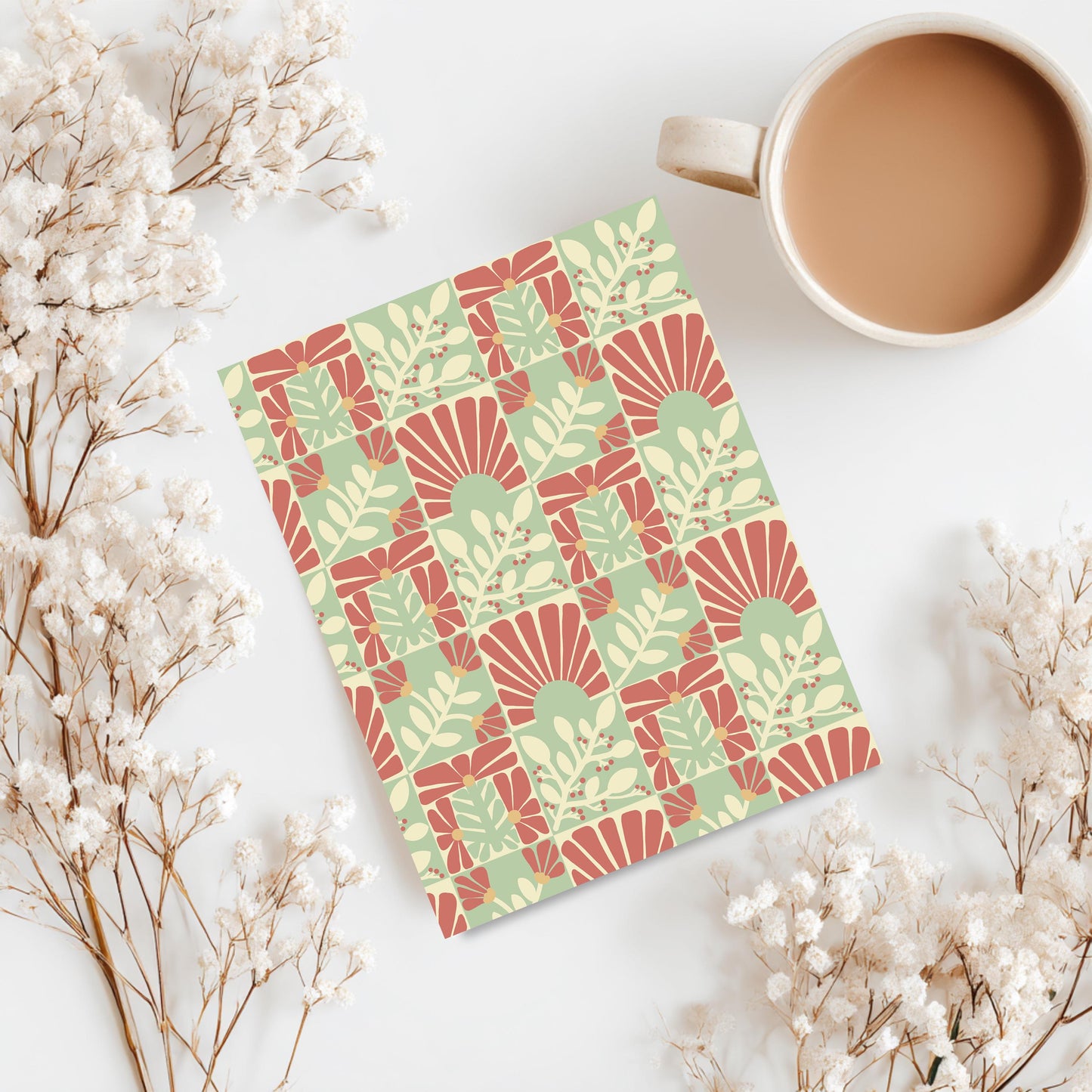 Red and Sage Floral Greeting Card