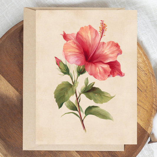 Hibiscus Flower Watercolor Greeting Card
