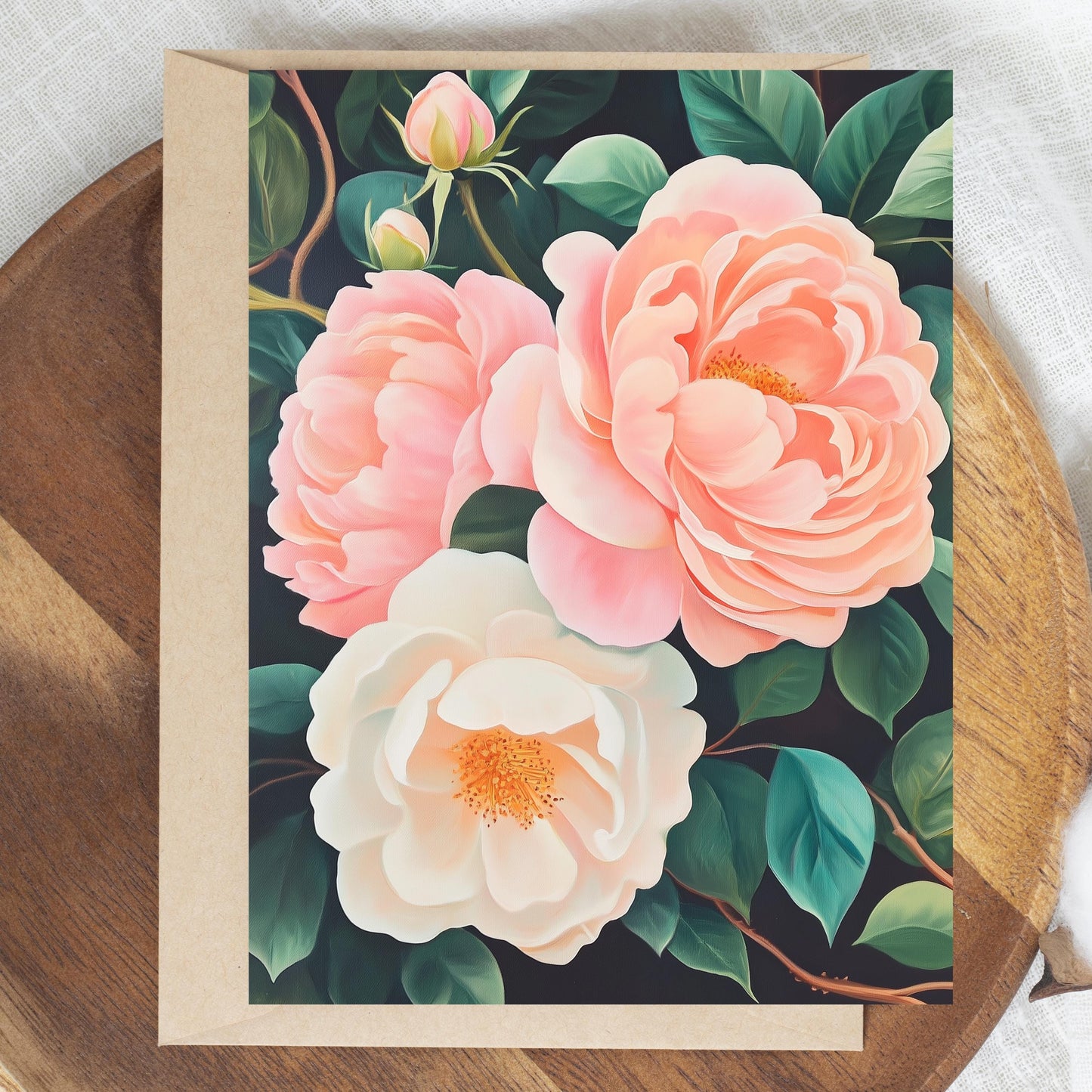Moody Pink Peony Greeting Card