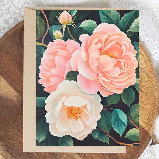 Moody Pink Peony Greeting Card
