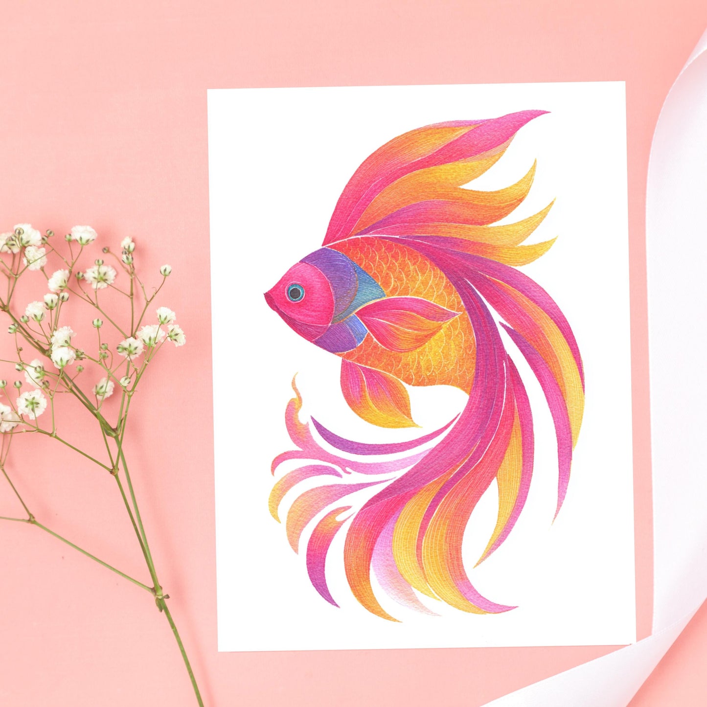 Vibrant Fish Greeting Card: Scandinavian Art Style, Thinking of You