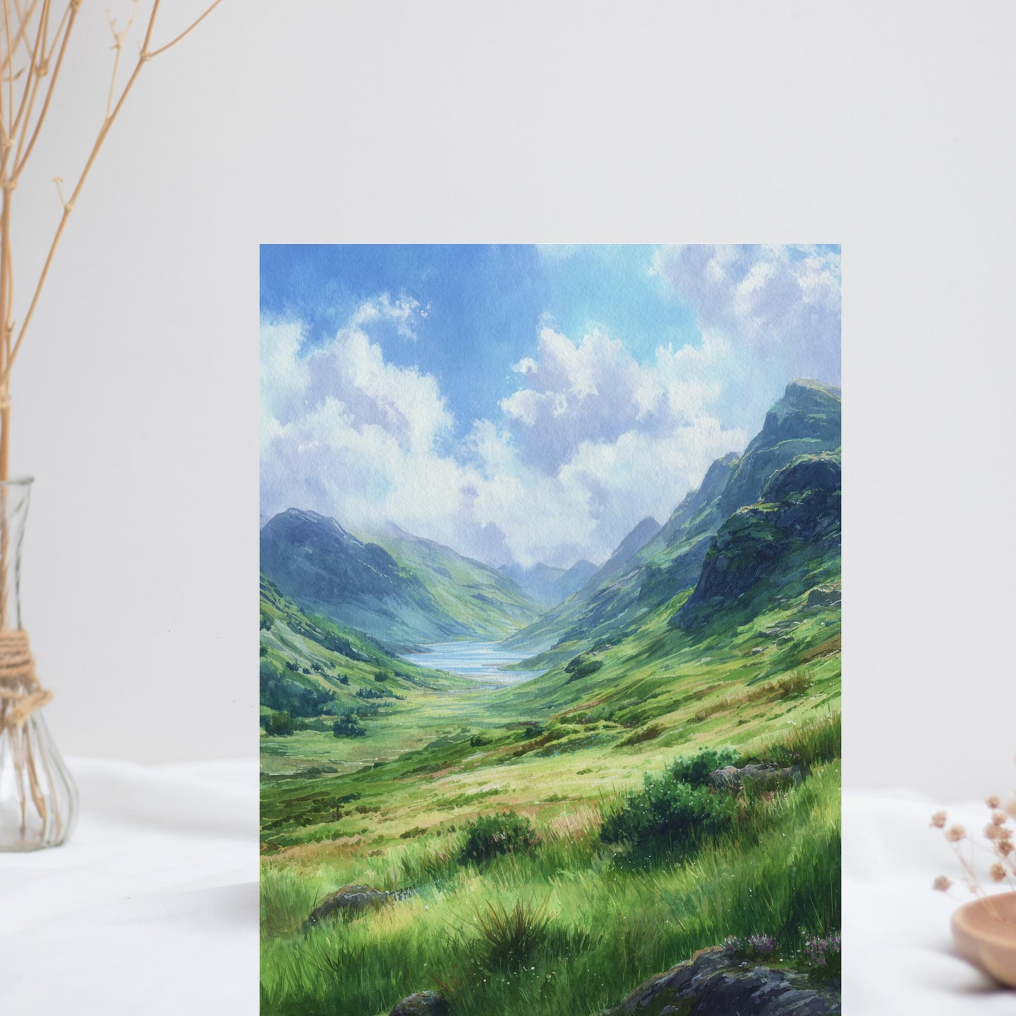 Watercolor Highland Landscape Greeting Card: Scottish Art Note Card