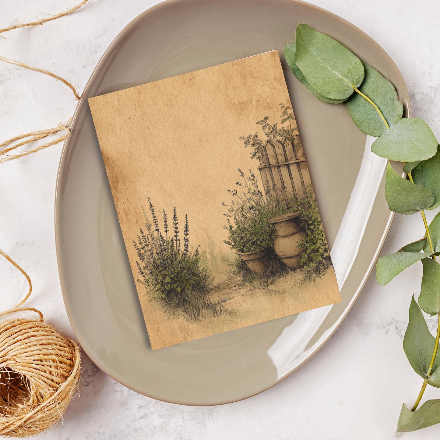Cottage Garden Note Card, Rustic Herb Garden Stationery