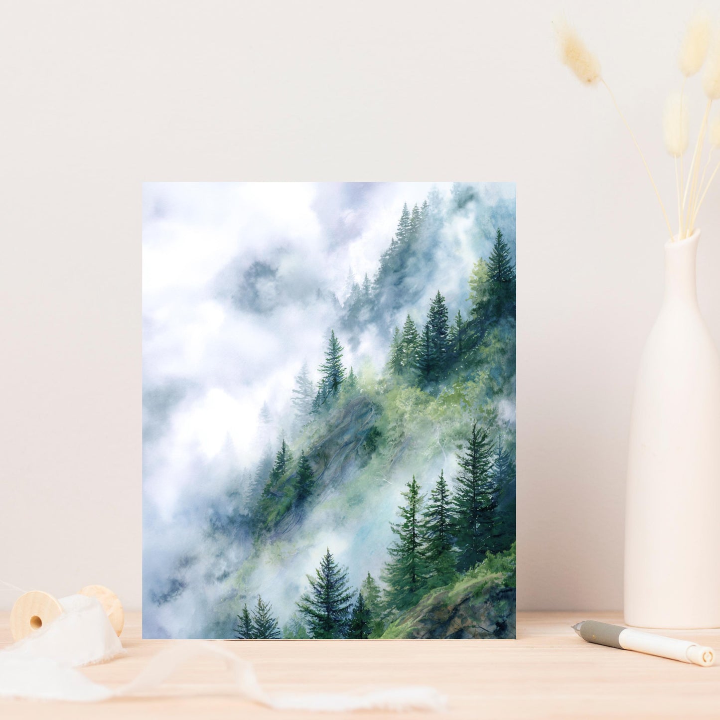 Misty Mountain Pine Tree Greeting Card