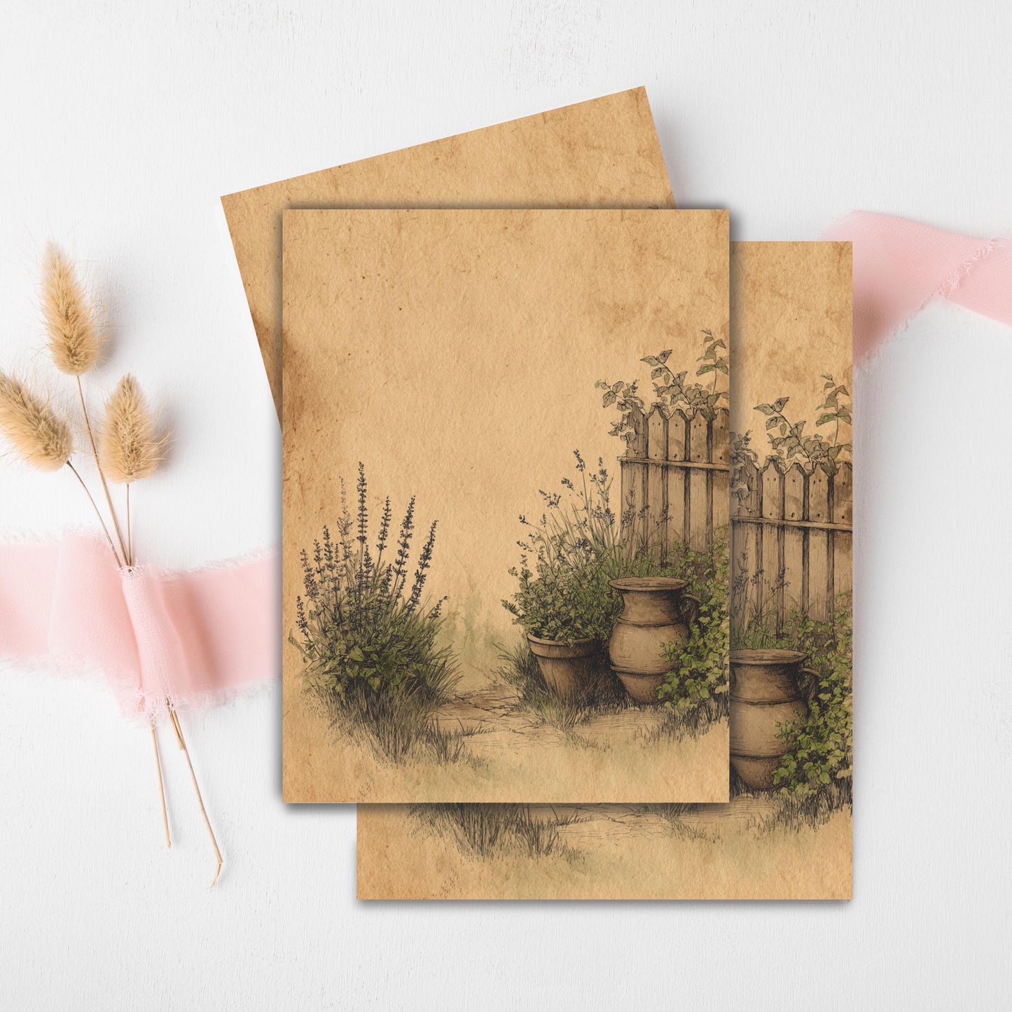 Cottage Garden Note Card, Rustic Herb Garden Stationery
