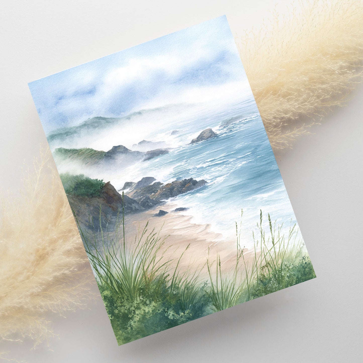 Misty Coastal Watercolor Greeting Card