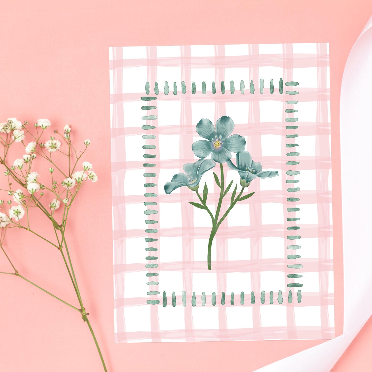 Pink Gingham Flower Card