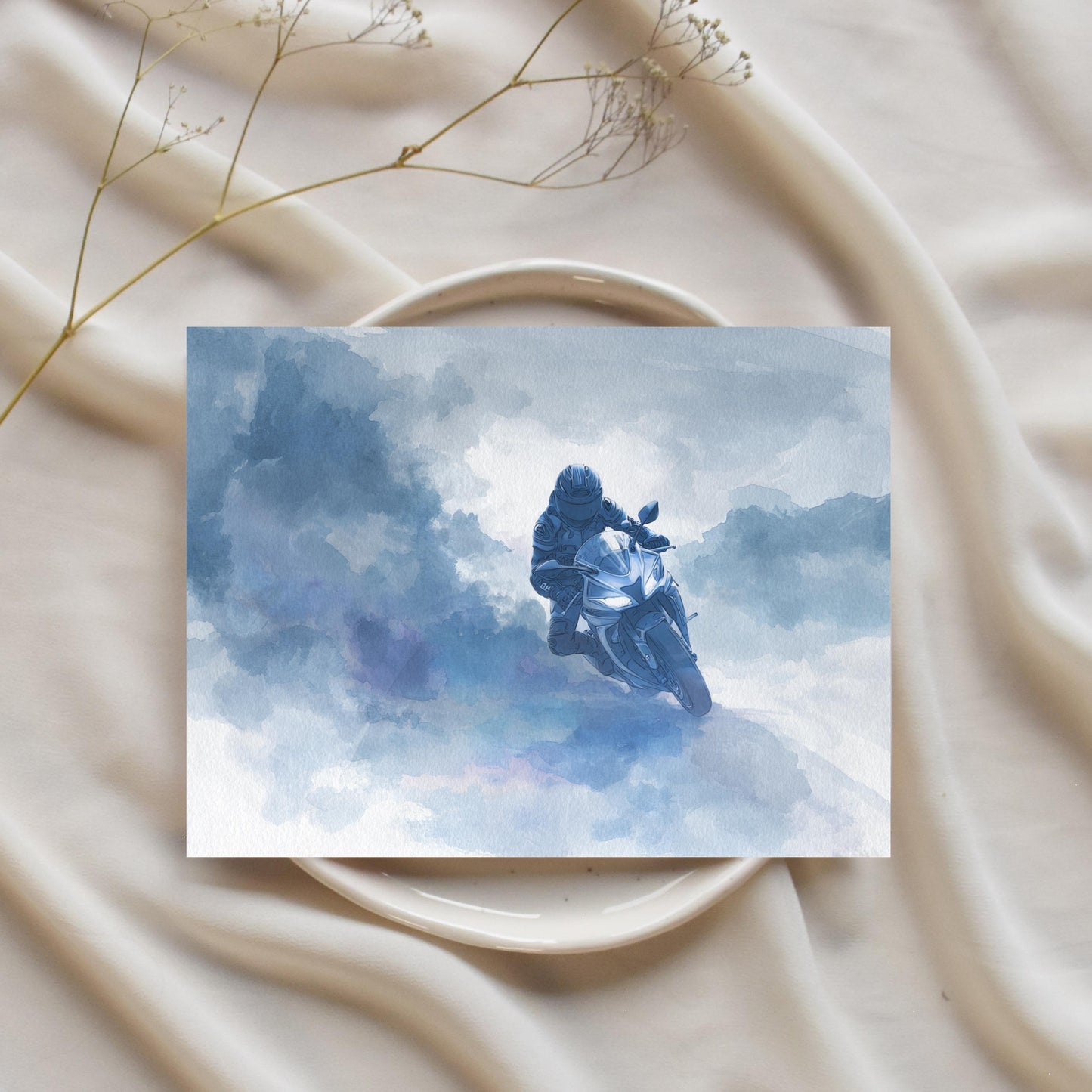 Motorcycle Rider Watercolor Design