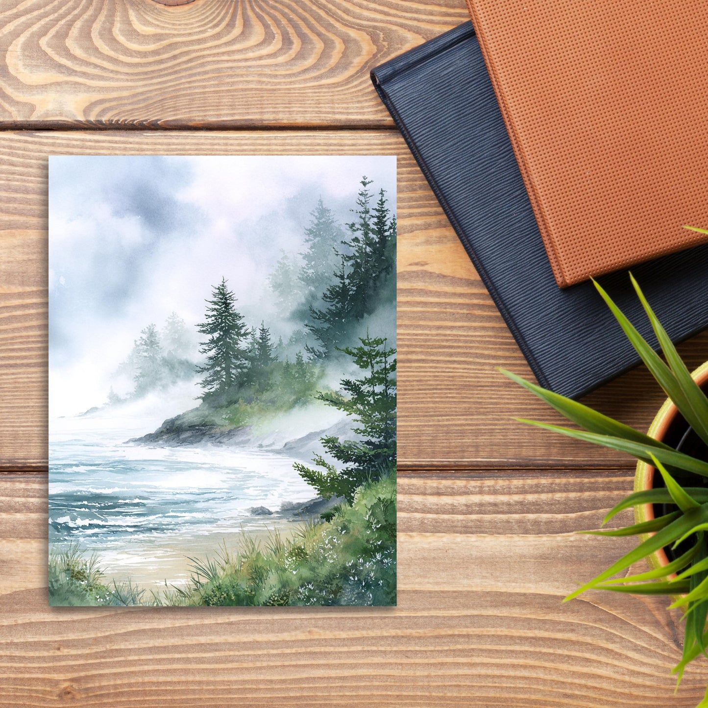 Misty Coastal Pine Tree Greeting Card