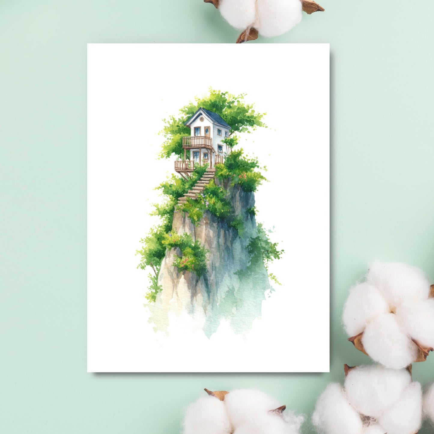New Home Card - Watercolor Mountain House