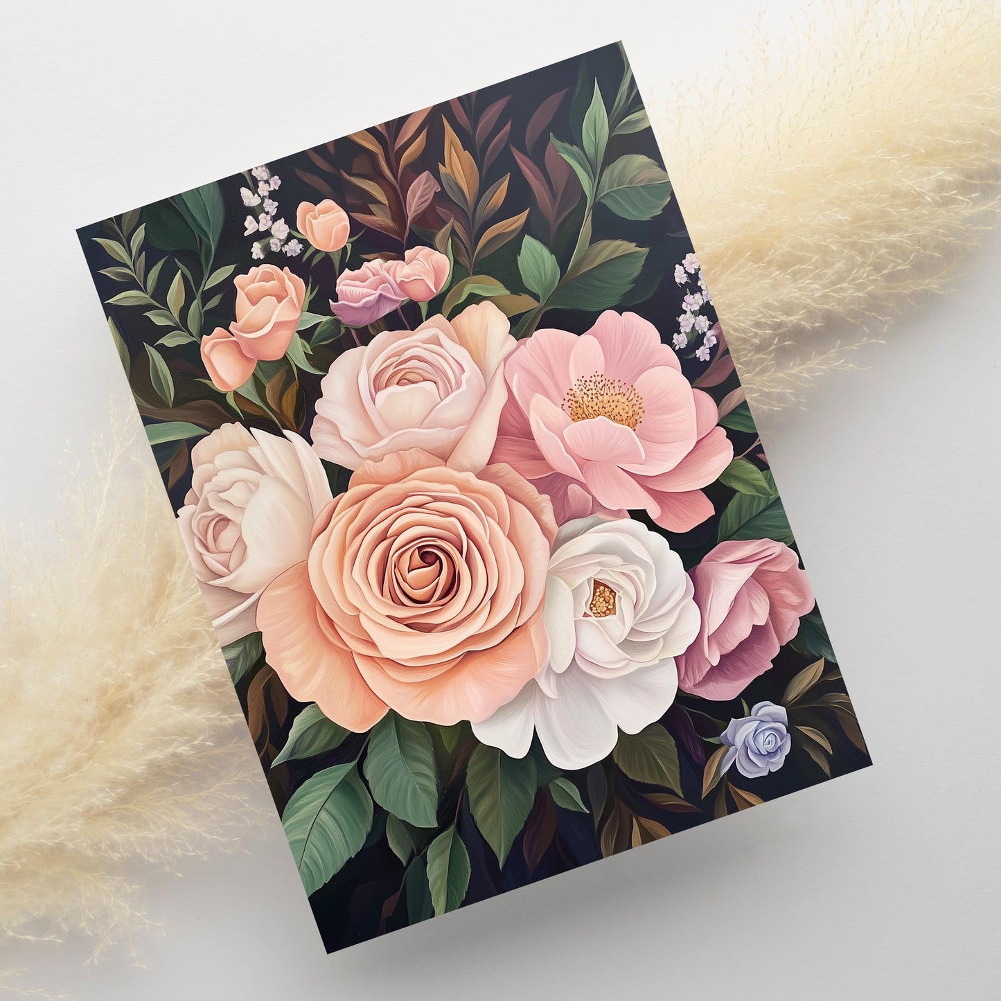 Dark Botanical Rose Greeting Card