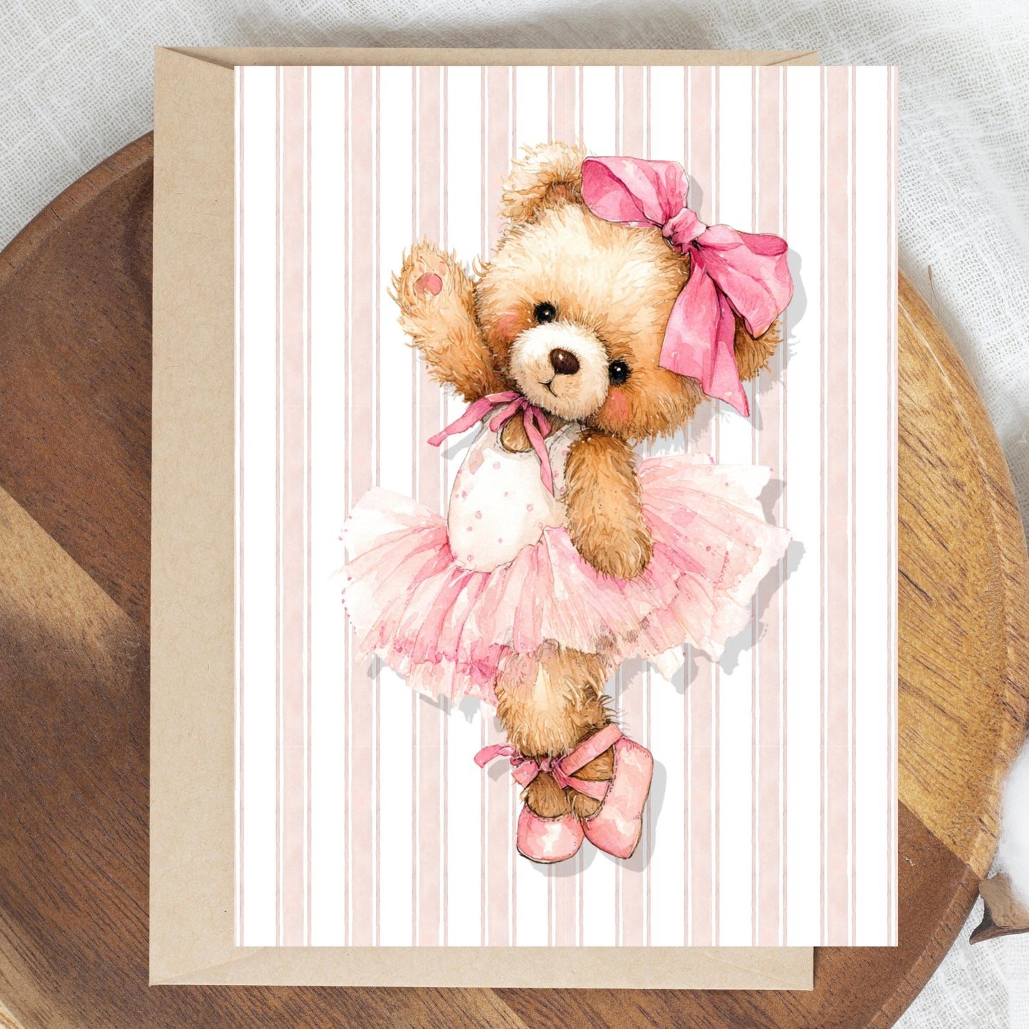 Watercolor Ballerina Bear Greeting Card
