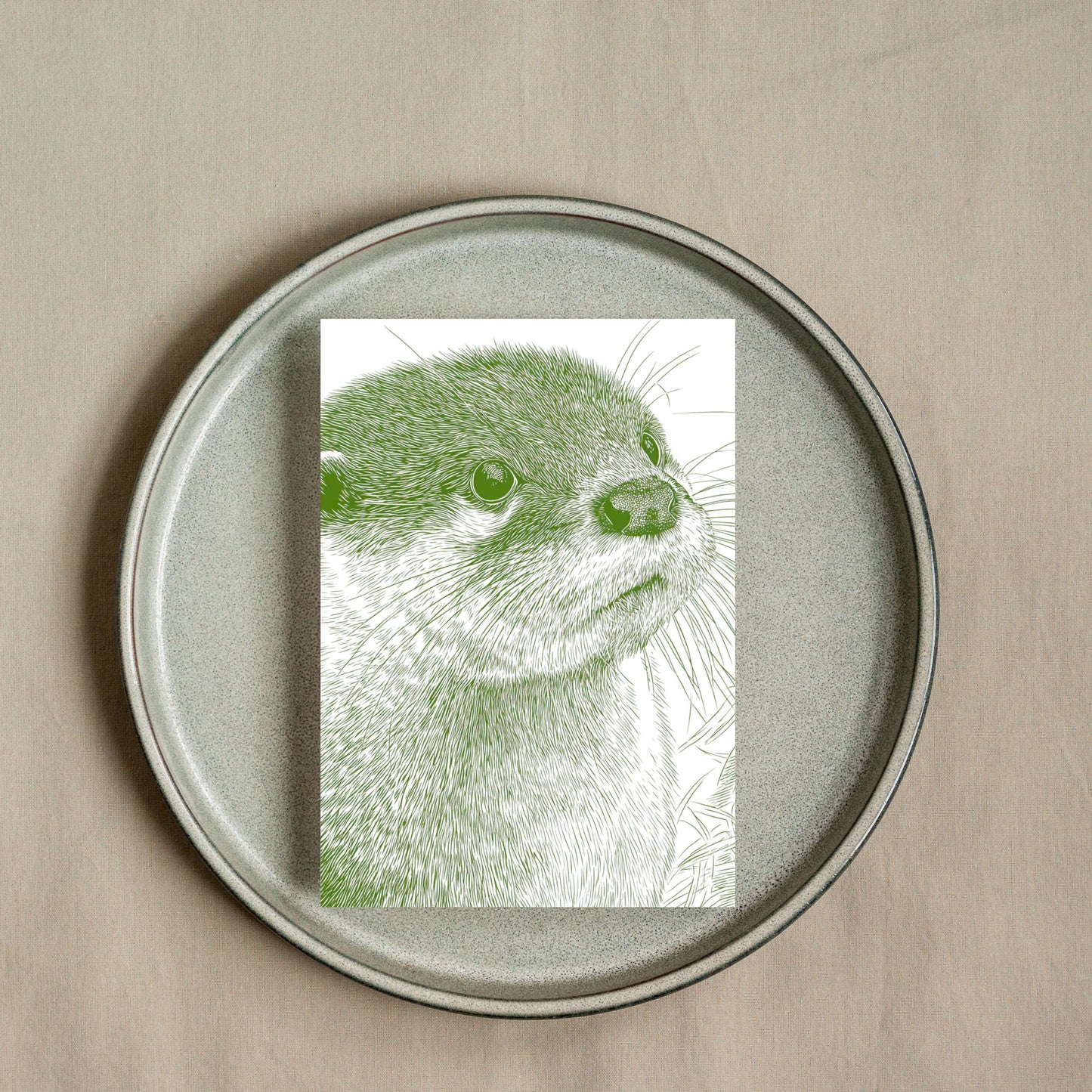 Cute Otter Linocut Style Greeting Card